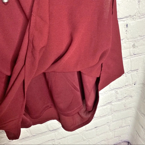 Maurices Wine Red V-Neck Tie Waist Flare Bell Sleeve Dress Size XS - Picture 4 of 12